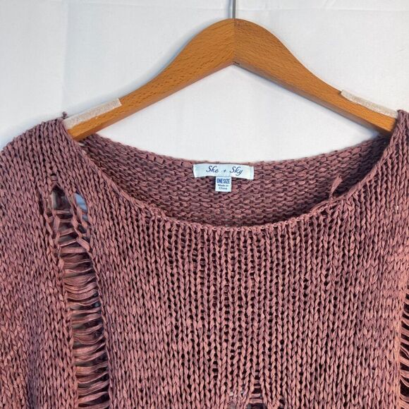 She & Sky Mauve Pink Oversized Destructed Distressed Knit Boho Sweater One Size‎ - Picture 3 of 8